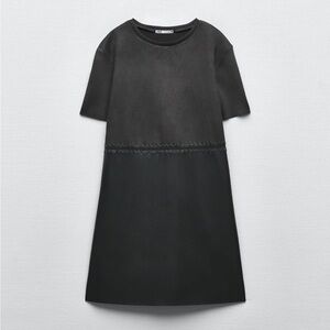 Zara DRESS WITH FAUX LEATHER ANTHRACITE GREY Size L